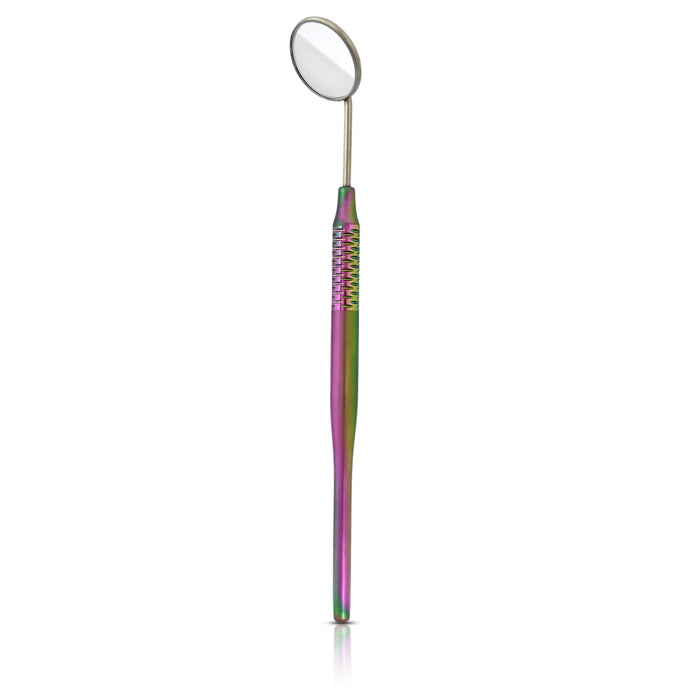 Mouth Mirror #5 with Round Hollow Handle Titanium Multi Rainbow Color