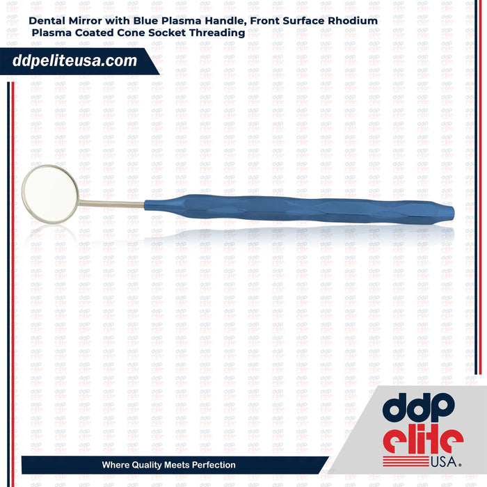Dental Mirror Stainless Steel with Blue Plasma Handle, Dental Mirrors Front Surface Rhodium Plasma Coated Cone Socket Threading by Ddp Elite USA