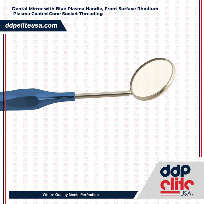 Dental Mirror Stainless Steel with Blue Plasma Handle, Dental Mirrors Front Surface Rhodium Plasma Coated Cone Socket Threading by Ddp Elite USA
