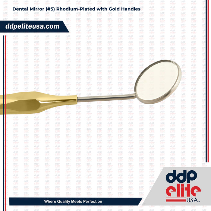 Dental Mirror (#5) Rhodium-Plated with Gold Handles by Ddp Elite USA