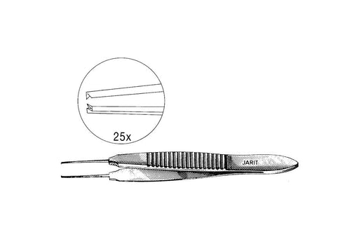 Bonn Forceps Short Handle, 1x2 Teeth 0.12mm, Tying Platform, Titanium