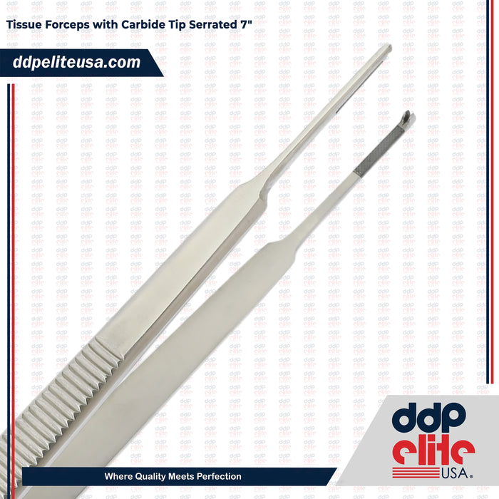 Tissue Forceps with Carbide Tip Serrated 7" Gold Color Handle