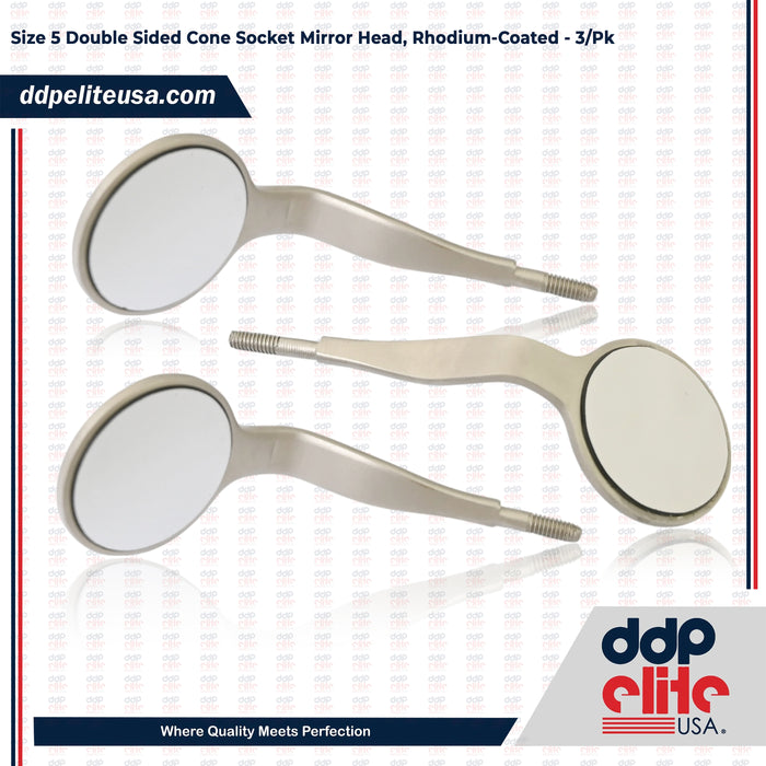 Size 5 Double Sided Cone Socket Mirror Head, Rhodium-Coated - 3/Pk