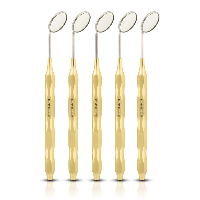 Dental Mirror Set of 5 (#5) Rhodium-Plated with Gold Handles by Ddp Elite USA