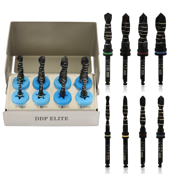 8-Piece Dental Implant Drill Set with Organizer Holder, Universal Implantology Kit
