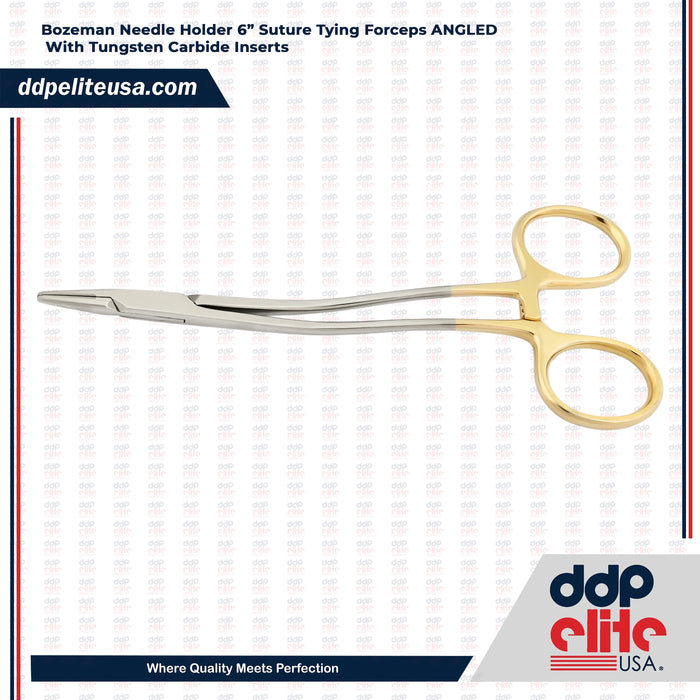 Bozeman Needle Holder Surgical Needle Driver 6" Suture Tying Forceps ANGLED With Tungsten Carbide Inserts