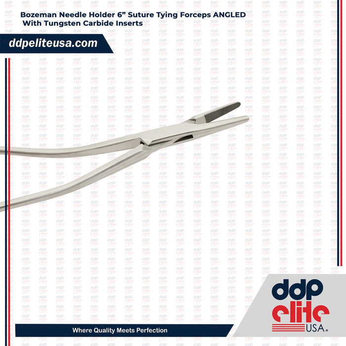 Bozeman Needle Holder Surgical Needle Driver 6" Suture Tying Forceps ANGLED With Tungsten Carbide Inserts