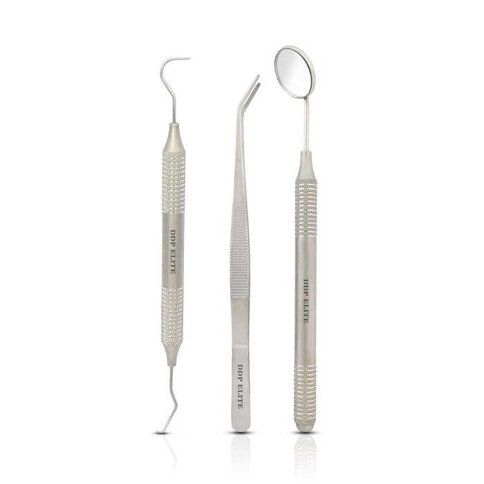 Dental Examination Tool Set – Mirror, Probe & Tweezer with Slip-Resistant Grip | Stainless Steel Professional Dentist Equipment
