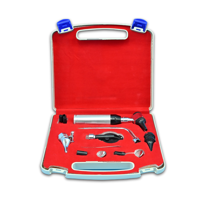 ENT Diagnostic Kit - Ear, Nose, Throat Examination Instruments Set - Otoscope, Opthalmoscope, Earwax Remover, Nasal Dilator, Speculum, LED Lights, Mirrors, Replacement Tips
