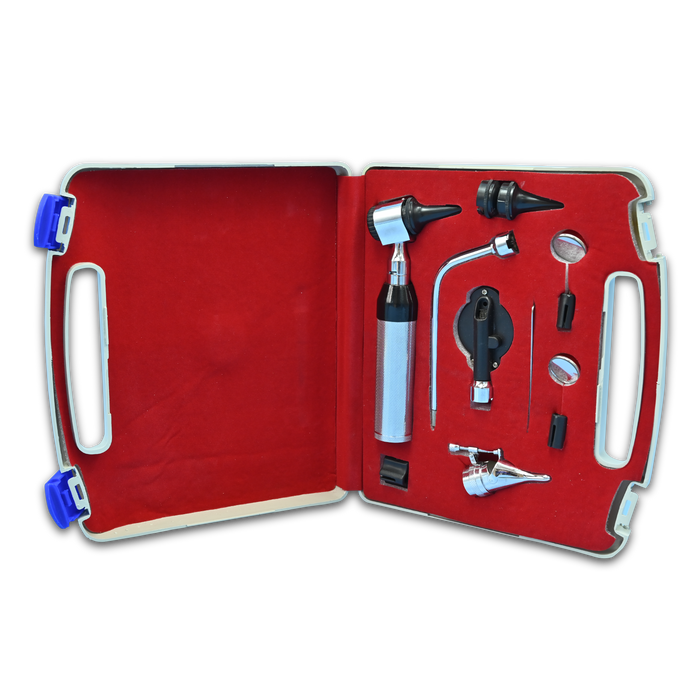 ENT Diagnostic Kit - Ear, Nose, Throat Examination Instruments Set - Otoscope, Opthalmoscope, Earwax Remover, Nasal Dilator, Speculum, LED Lights, Mirrors, Replacement Tips