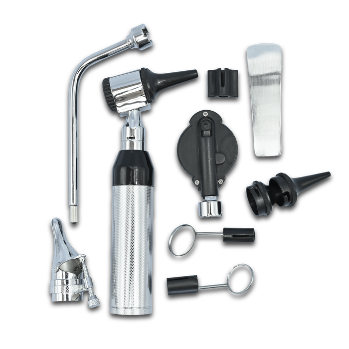 ENT Diagnostic Kit - Ear, Nose, Throat Examination Instruments Set - Otoscope, Opthalmoscope, Earwax Remover, Nasal Dilator, Speculum, LED Lights, Mirrors, Replacement Tips