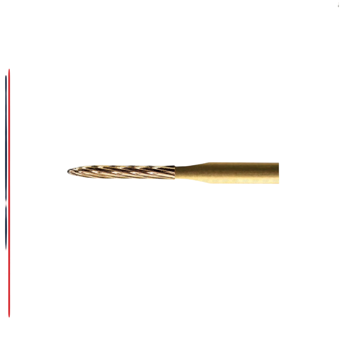 ExcaliBur Long Flame Carbide Gold Finishing Bur, Ø1.2mm x 8.0mm, FG, (US 49L), 5pcs. - ddpeliteusa