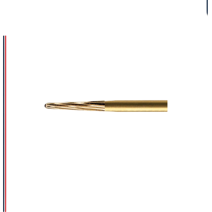 ExcaliBur Round End Taper Carbide Gold Finishing Bur, Ø1.6mm x 8.0mm, FG, (US 7675), 5pcs. - ddpeliteusa