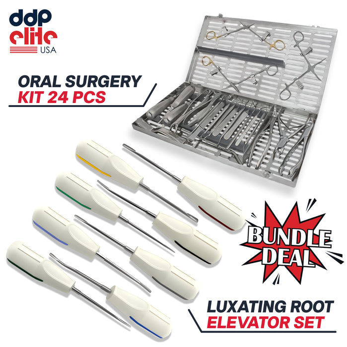 Oral Surgery & Tooth Extraction Bundle – 24-Piece Oral Surgical Set + 8-Piece Luxating Root Elevators