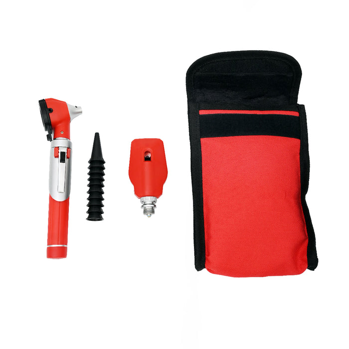 Fiber Optic Mini Otoscope Red Color Pocket Otoscope With Case ENT Diagnostic Set