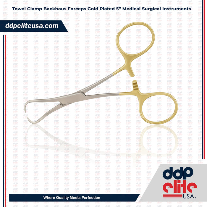Towel Clamp Backhaus Forceps Gold Plated 5" Medical Surgical Instrument