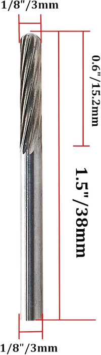 Ø2.3mm Rounded Tip Cylinder Carbide Cutter, Cross Cut