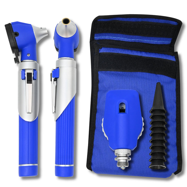 Fiber Optic Mini Otoscope Blue Color Pocket Otoscope With Case ENT Diagnostic Set
