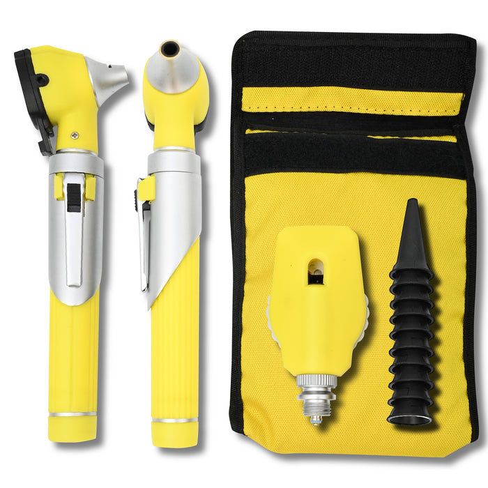 Fiber Optic Mini Otoscope Yellow Color Pocket Otoscope With Case ENT Diagnostic Set