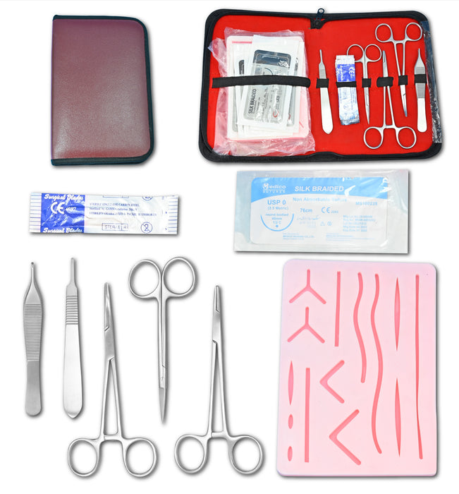 Premium 19-Piece Suture Practice Kit for Medical & Nursing Students - Large 3-Layer Silicone Pad with 14 Pre-Cut Wounds, Mixed Suture Threads, Stainless Steel Tools & Carry Case