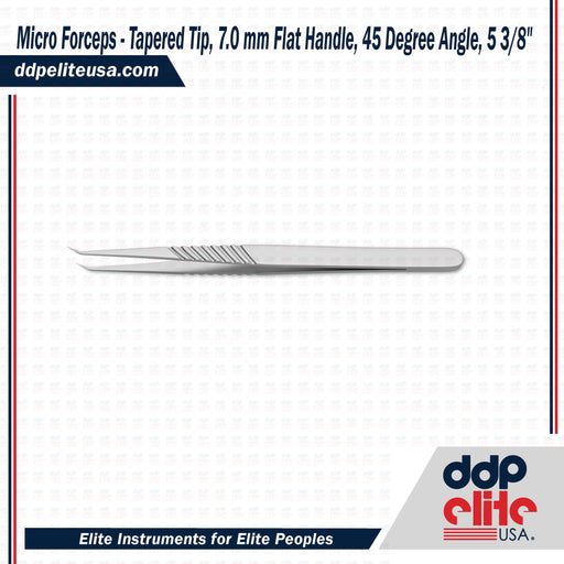 Micro Forceps - Tapered Tip, 7.0 mm Flat Handle, 45 Degree Angle, 5 3/8" - ddpeliteusa