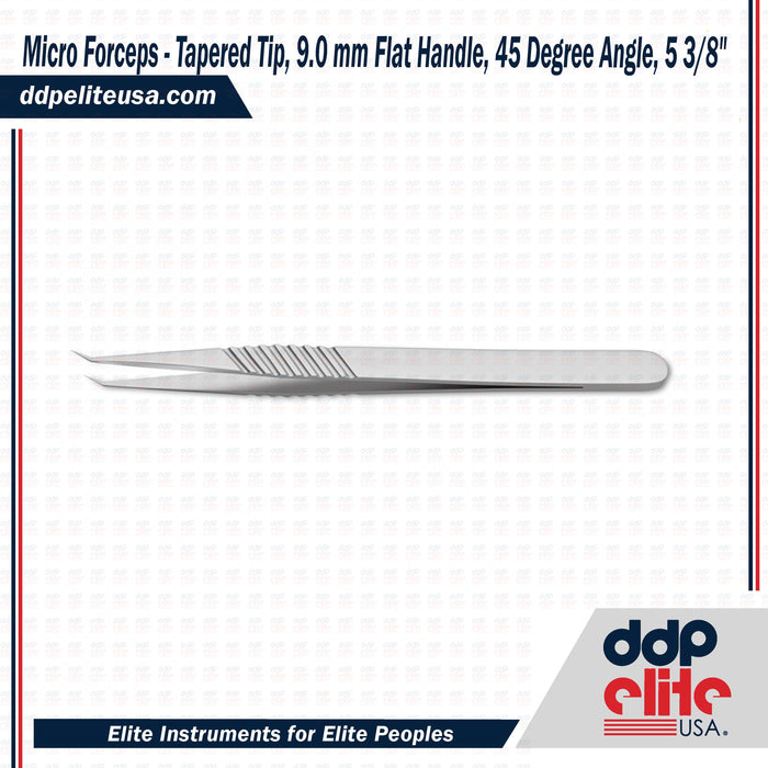 Micro Forceps - Tapered Tip, 9.0 mm Flat Handle, 5 3/8" - ddpeliteusa