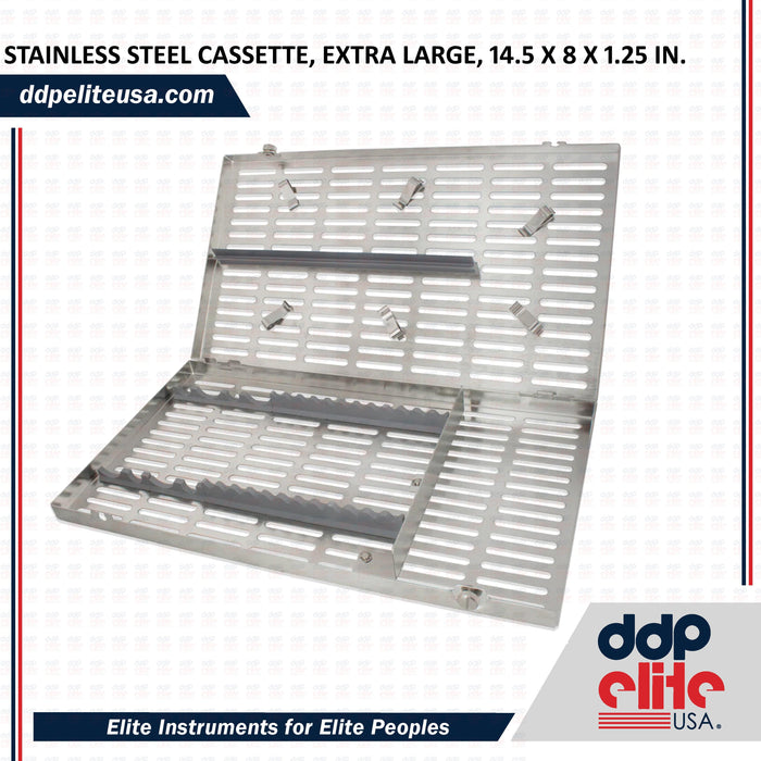 STAINLESS STEEL CASSETTE, EXTRA LARGE, GRAY INSERTS, 14.5 X 8 X 1.25 IN. - ddpeliteusa