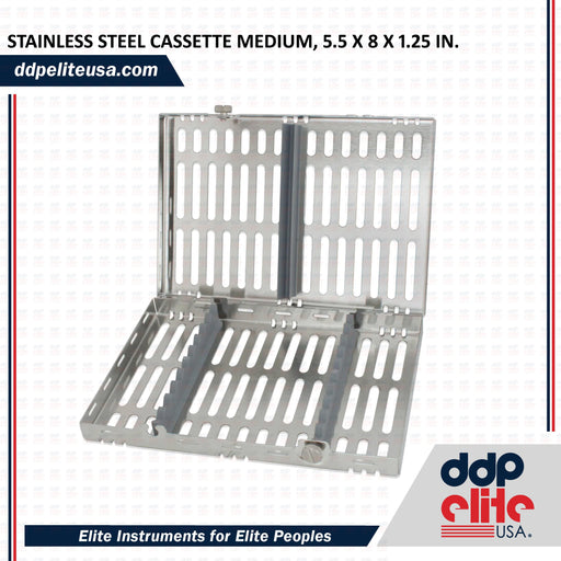 STAINLESS STEEL CASSETTE , MEDIUM, GRAY INSERTS, 5.5 X 8 X 1.25 IN. - ddpeliteusa