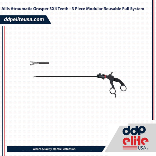 Allis Atraumatic Grasper 3X4 Teeth - 3 Piece Modular Reusable Full System - ddpeliteusa