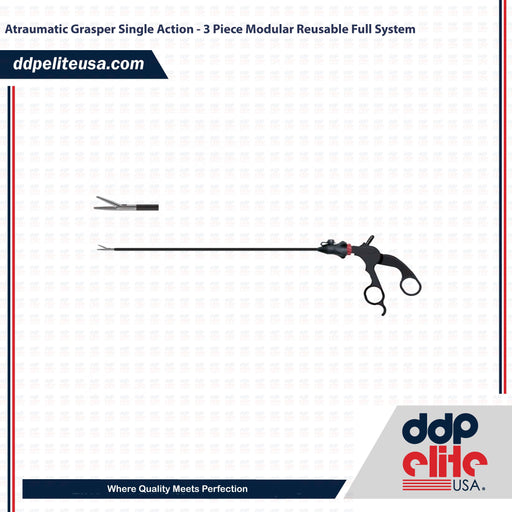 Atraumatic Grasper Single Action - 3 Piece Modular Reusable Full System - ddpeliteusa