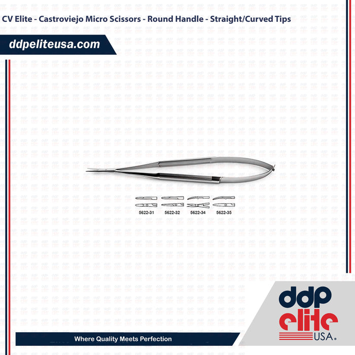 CV Elite - Castroviejo Micro Scissors - Round Handle - Straight/Curved Tips - ddpeliteusa