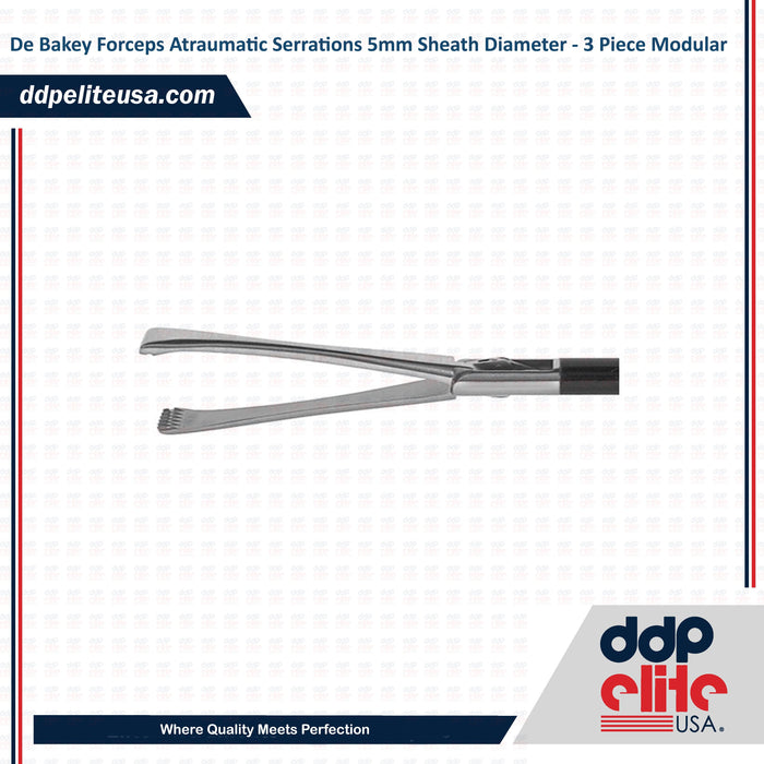 De Bakey Forceps Atraumatic Serrations 5mm Sheath Diameter - 3 Piece Modular Reusable Insert - ddpeliteusa