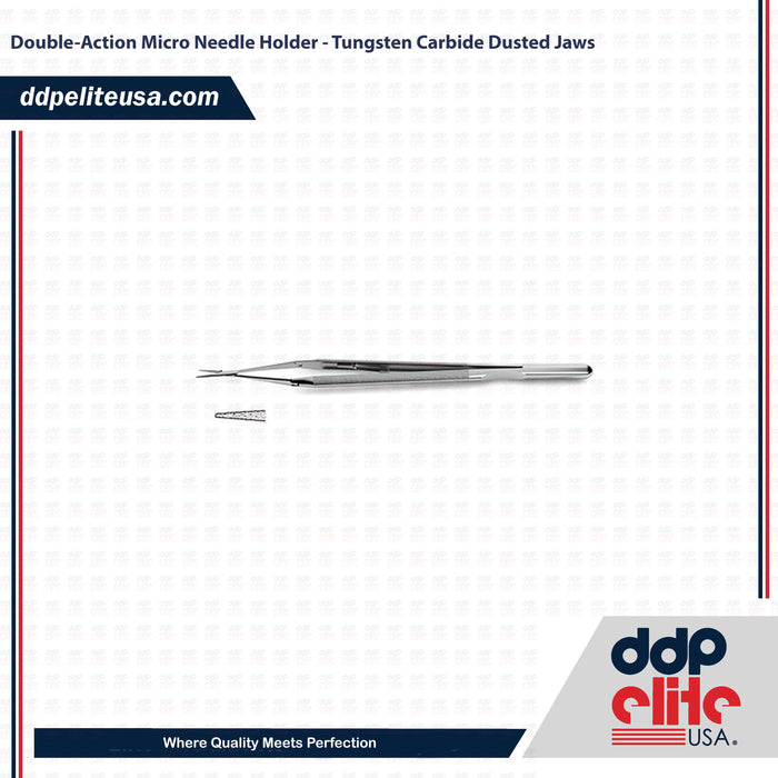 Double-Action Micro Needle Holder - Tungsten Carbide Dusted Jaws - ddpeliteusa