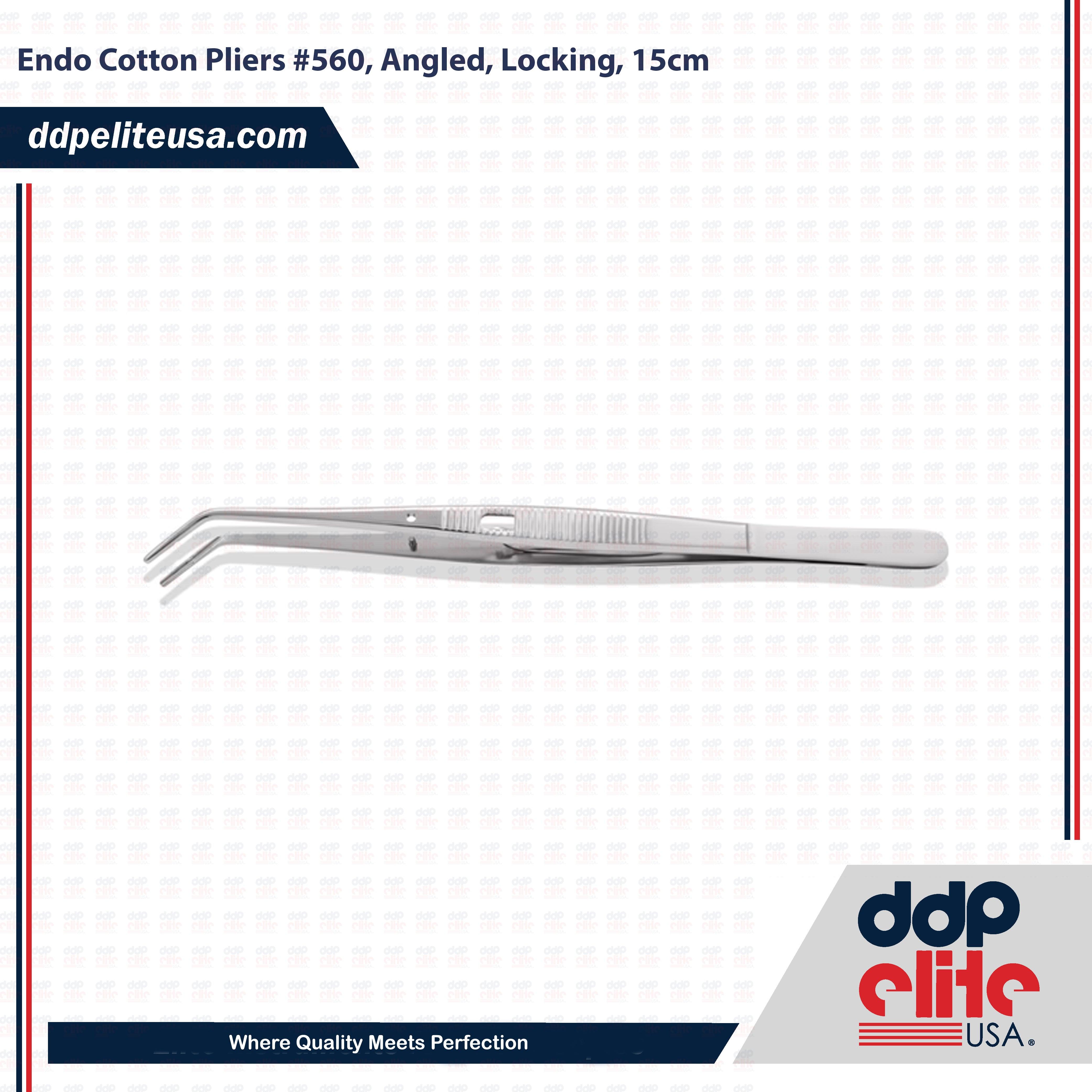 Endo Cotton Pliers 560, Angled, Locking, 15cm