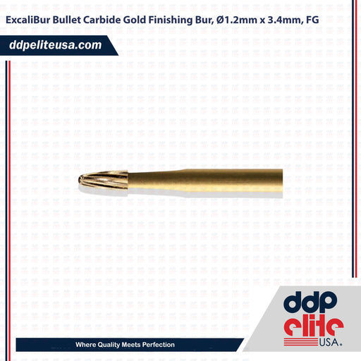 ExcaliBur Bullet Carbide Gold Finishing Bur, Ø1.2mm x 3.4mm, FG - ddpeliteusa