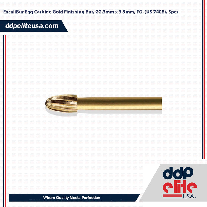 ExcaliBur Egg Carbide Gold Finishing Bur, Ø2.3mm x 3.9mm, FG, (US 7408), 5pcs. - ddpeliteusa