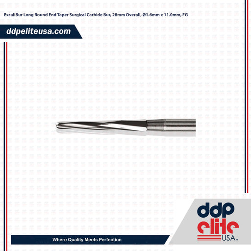 ExcaliBur Long Round End Taper Surgical Carbide Bur, 28mm Overall, Ø1.6mm x 11.0mm, FG - ddpeliteusa