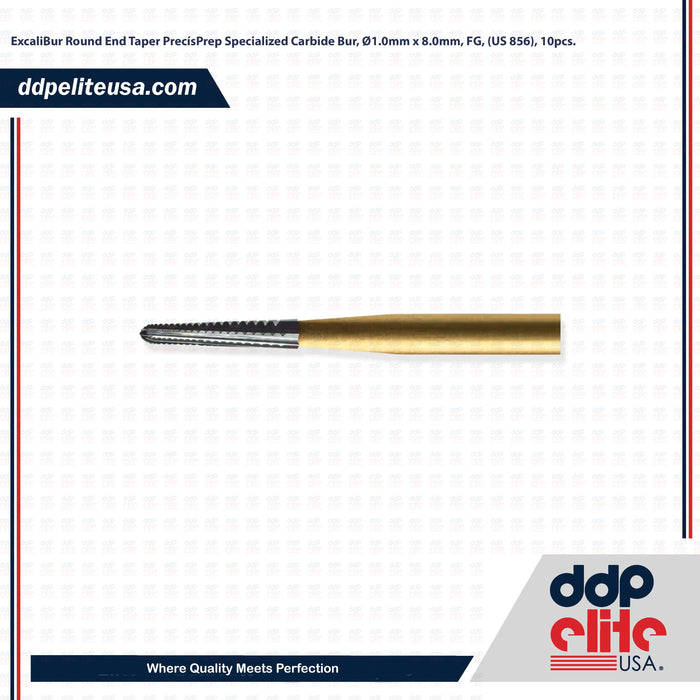 ExcaliBur Round End Taper PrecísPrep Specialized Carbide Bur, Ø1.0mm x 8.0mm, FG, (US 856), 10pcs. - ddpeliteusa