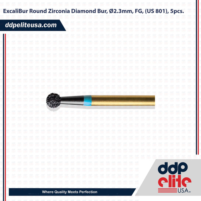 ExcaliBur Round Zirconia Diamond Bur, Ø2.3mm, FG, (US 801), 5pcs. - ddpeliteusa