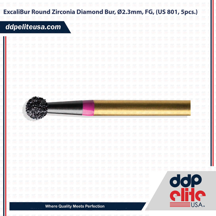 ExcaliBur Round Zirconia Diamond Bur, Ø2.3mm, FG, (US 801, 5pcs.) - ddpeliteusa