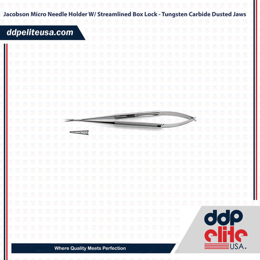 Jacobson Micro Needle Holder W/ Streamlined Box Lock - Tungsten Carbide Dusted Jaws - ddpeliteusa