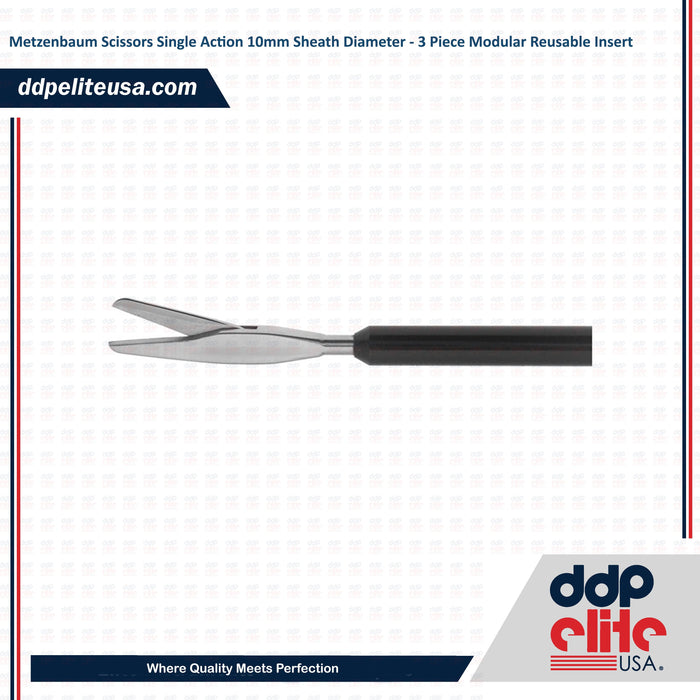 Metzenbaum Scissors Single Action 10mm Sheath Diameter - 3 Piece Modular Reusable Insert - ddpeliteusa