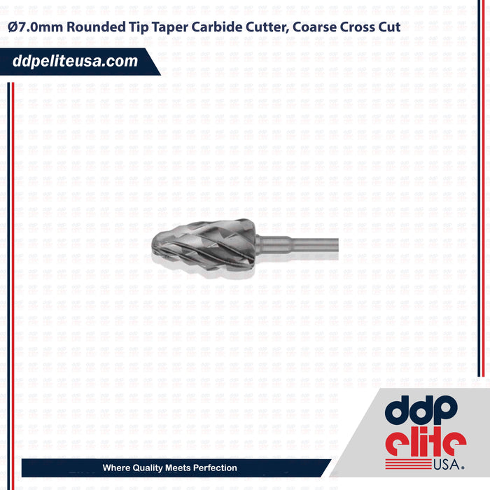 Ø7.0mm Rounded Tip Taper Carbide Cutter, Coarse Cross Cut - ddpeliteusa