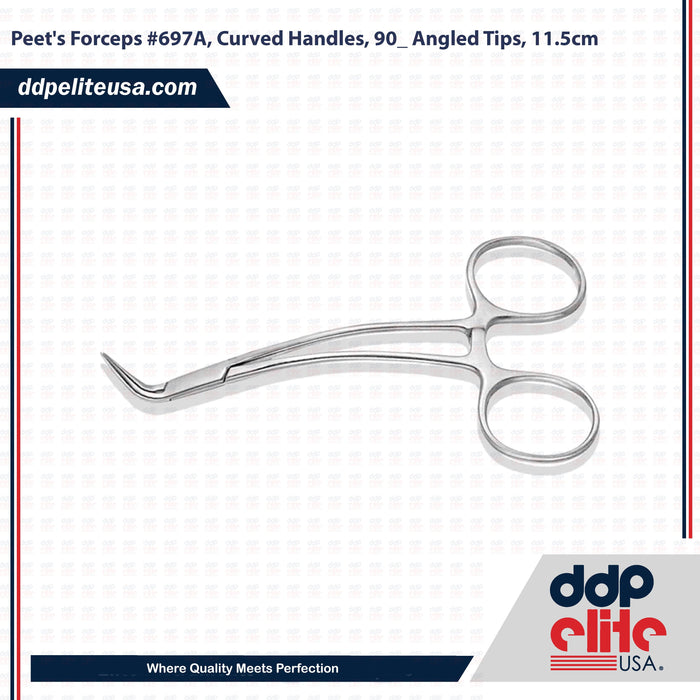 Peet's Forceps #697A, Curved Handles, 90_ Angled Tips, 11.5cm - ddpeliteusa