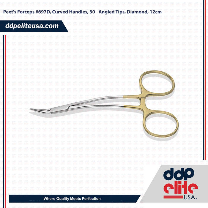 Peet's Forceps #697D, Curved Handles, 30_ Angled Tips, Diamond, 12cm - ddpeliteusa