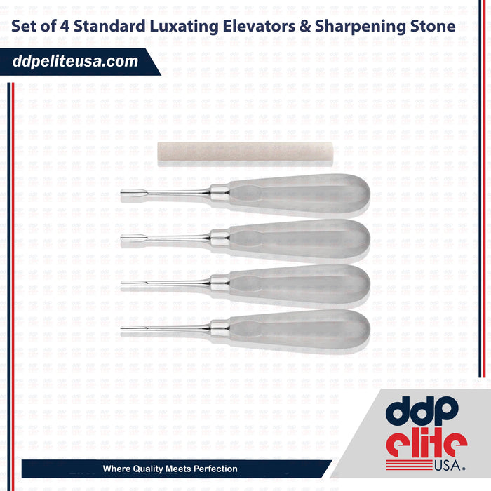 Set of 4 Standard Luxating Elevators & Sharpening Stone - ddpeliteusa