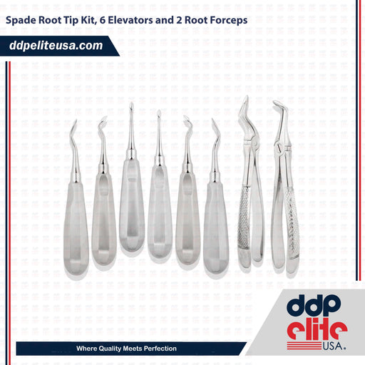 Spade Root Tip Kit, 6 Elevators and 2 Root Forceps - ddpeliteusa