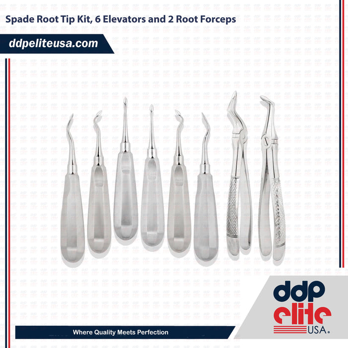 Spade Root Tip Kit, 6 Elevators and 2 Root Forceps - ddpeliteusa